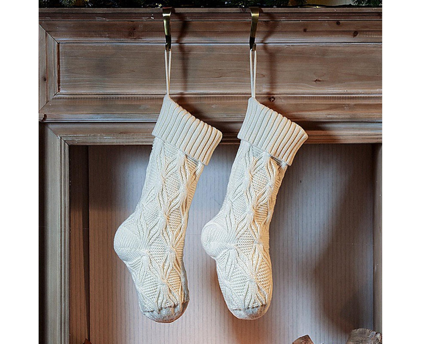 1Pc Xmas Stockings Knitted Hanging Socks-Ivory