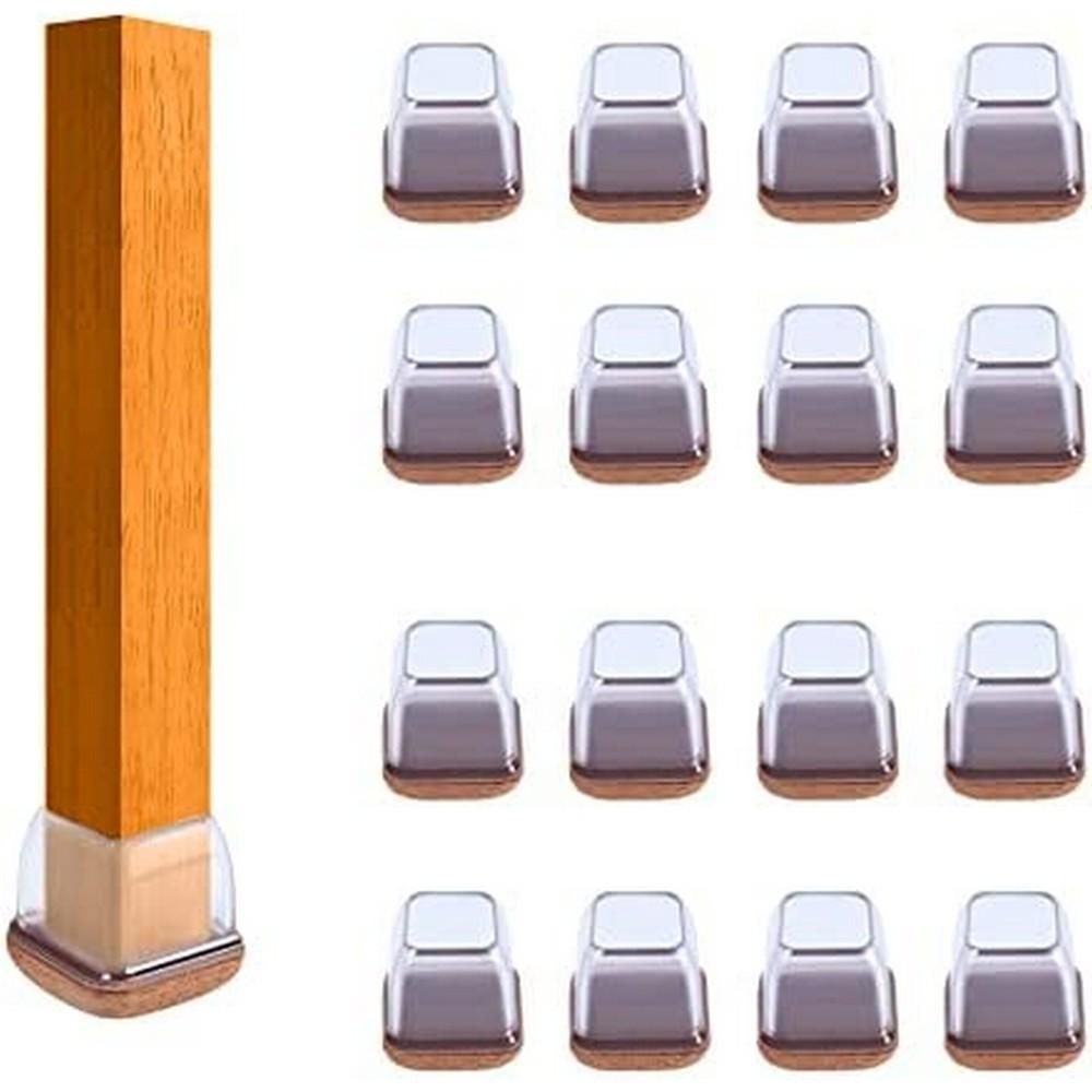 16pcs Silicone Chair Leg Floor Protectors Furniture Leg Feet Cup for Hardwood Floors with Wrapped Felt -Square brown