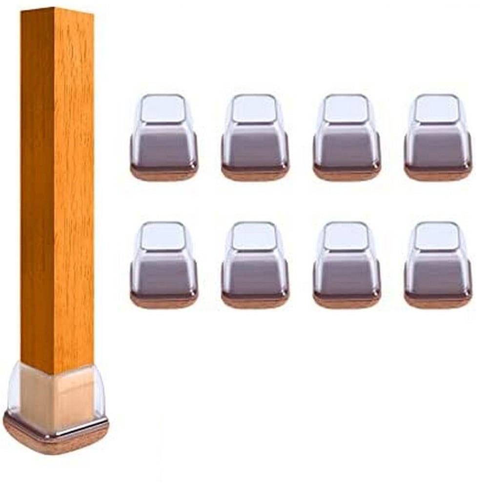 16pcs Silicone Chair Leg Floor Protectors Furniture Leg Feet Cup for Hardwood Floors with Wrapped Felt -Square transparent