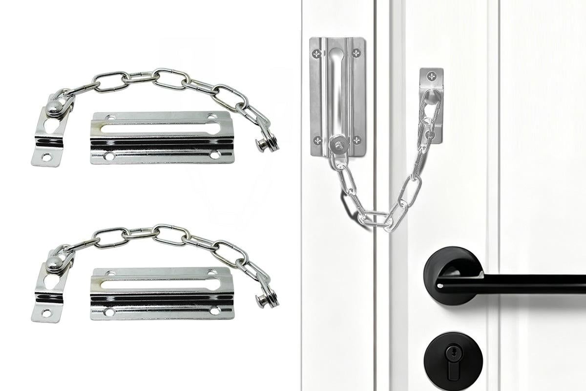 2Pcs Door Security Chain Lock Door Chain Lock with 12 Screws for Wood Door-Silver