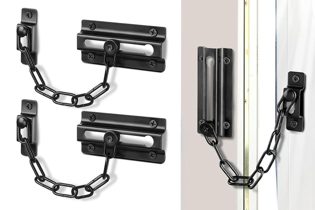 2Pcs Door Security Chain Lock Door Chain Lock with 12 Screws for Wood Door-Silver