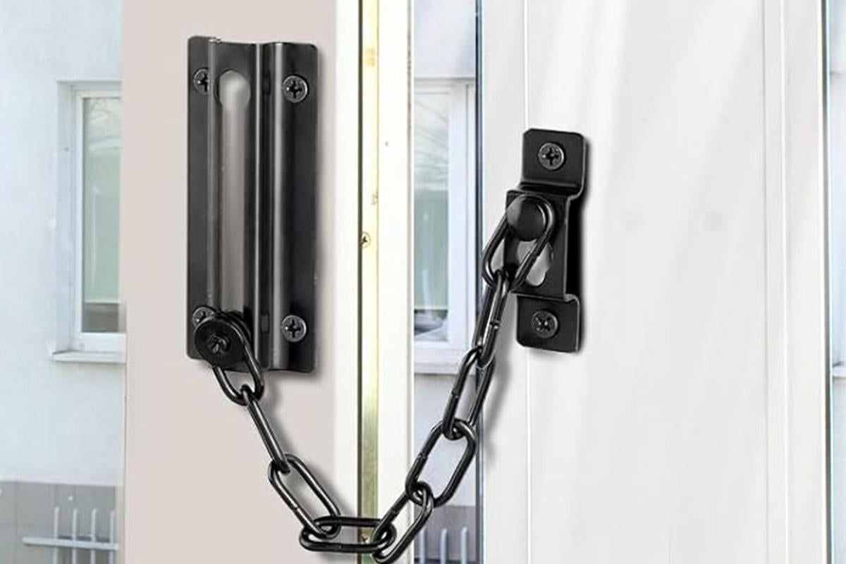 2Pcs Door Security Chain Lock Door Chain Lock with 12 Screws for Wood Door-Black