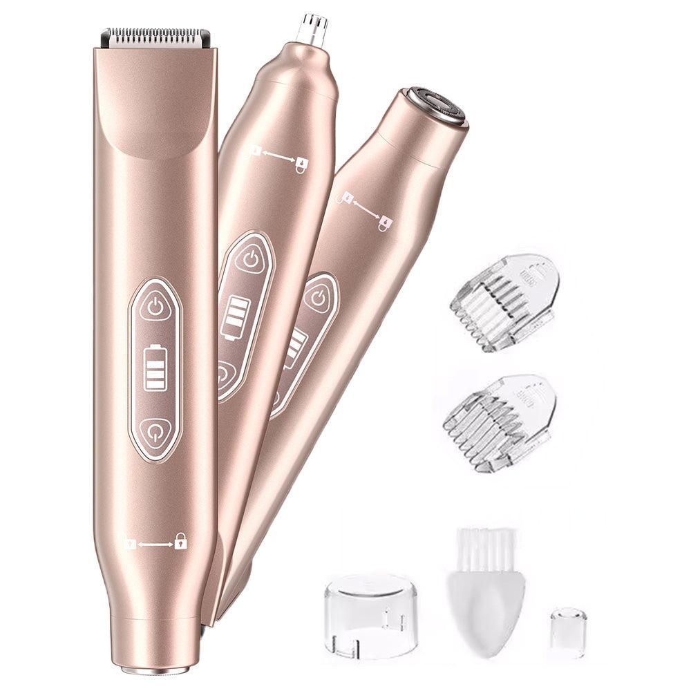 3-in-1 Electric Shaver Nose Hair Trimmer for Face Body Bikini Underarm and Legs - Rose Gold