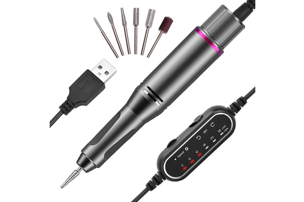 Electric Manicure Tools Kit File Machine Cordless Nail Drill Trimmer Nail Grind Trim Polish-Gray