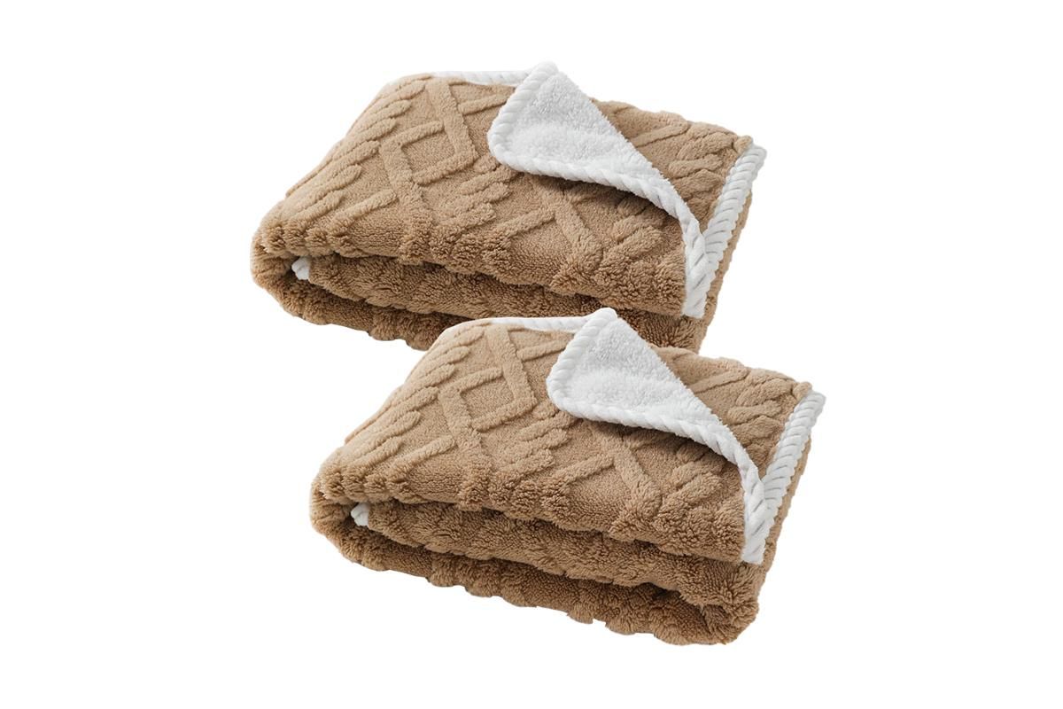 2pcs Pet Blanket for Couch Protection Water Resistance Cats Dogs Blanket for Furniture Protector-Khaki S
