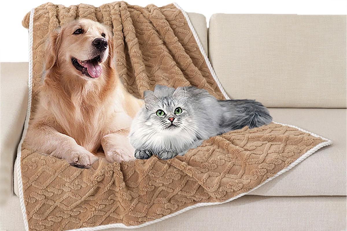 2pcs Pet Blanket for Couch Protection Water Resistance Cats Dogs Blanket for Furniture Protector-Khaki L