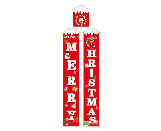 Merry Christmas Santa Elk Snowman Print Hanging Banner Sign Flag Xmas Door Decor-Red