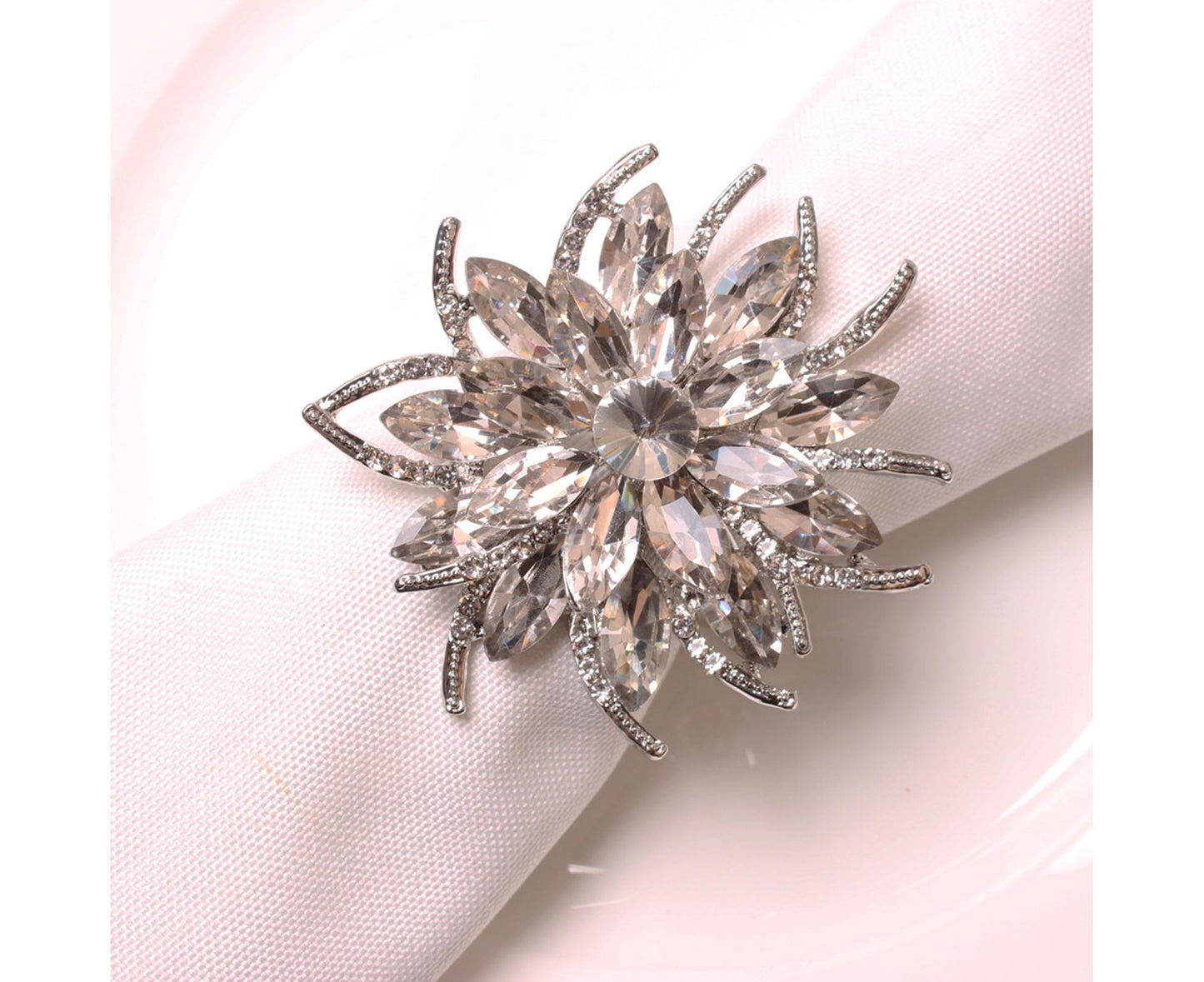 6Pcs Napkin Rings Vintage Delicate Alloy Lotus Flower Table Napkin Buckle for Home-Silver