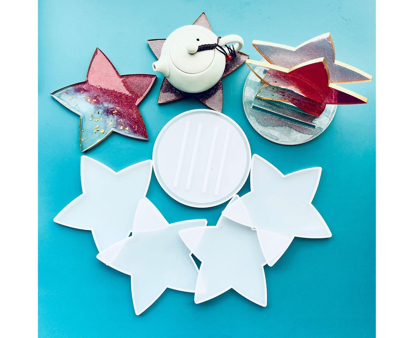 1 Set Star Shape Coaster Mold - Transparent