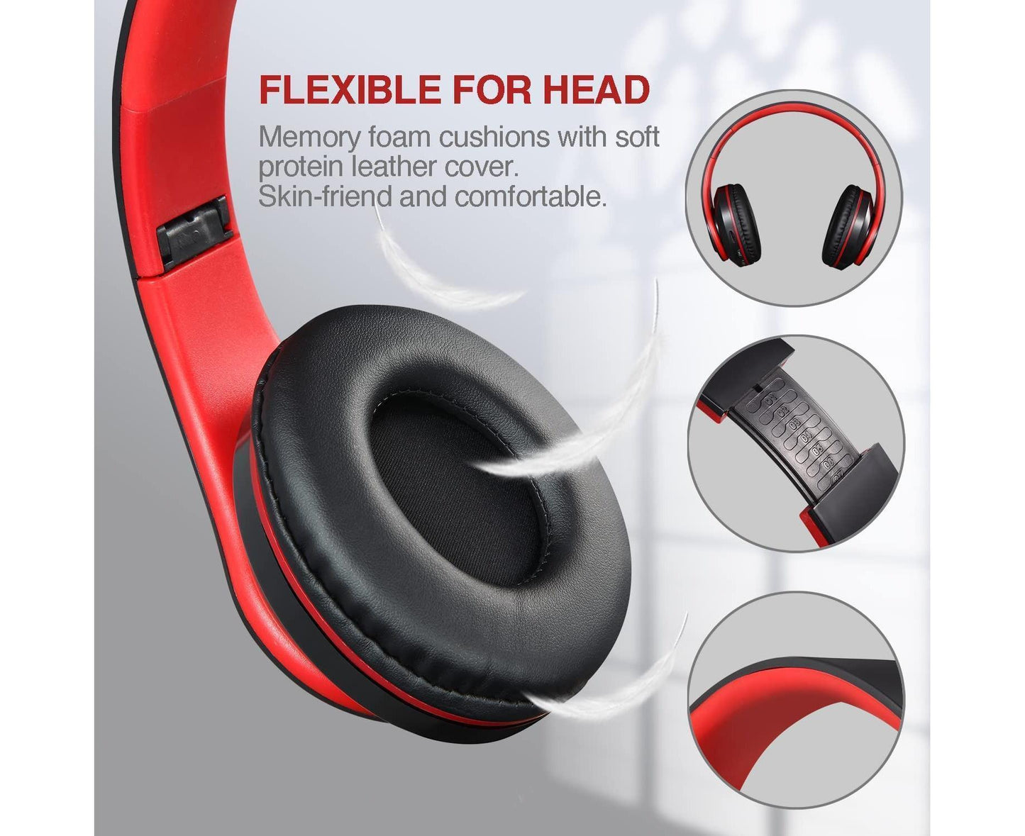 Bluetooth Over Ear Headphones - Stereo Bass - Soft Earmuffs with Built-in Mic for Gym/Office