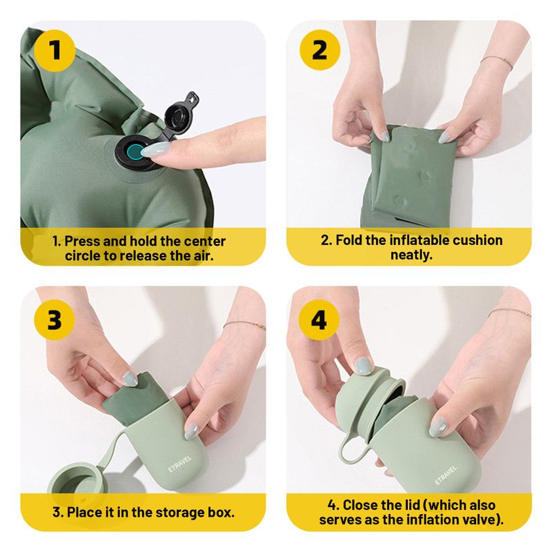 Portable Outdoor Inflatable Seat Cushion, Multi-Functional Inflatable Storage Box and Seat Cushion Combo, Portable Folding Seat Cushion for Camping and Travel, Portable Push-to-Inflate Cushion - Olive Green