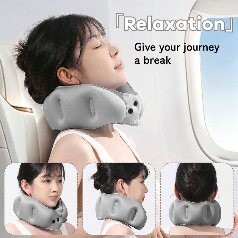 Portable Inflatable Travel Neck Pillow, Nap Pillow, Comfortable Neck Support for Long Trips, Easy to Pack for Business Trips and Travel, Foldable and Slim Travel Pillow - Gray