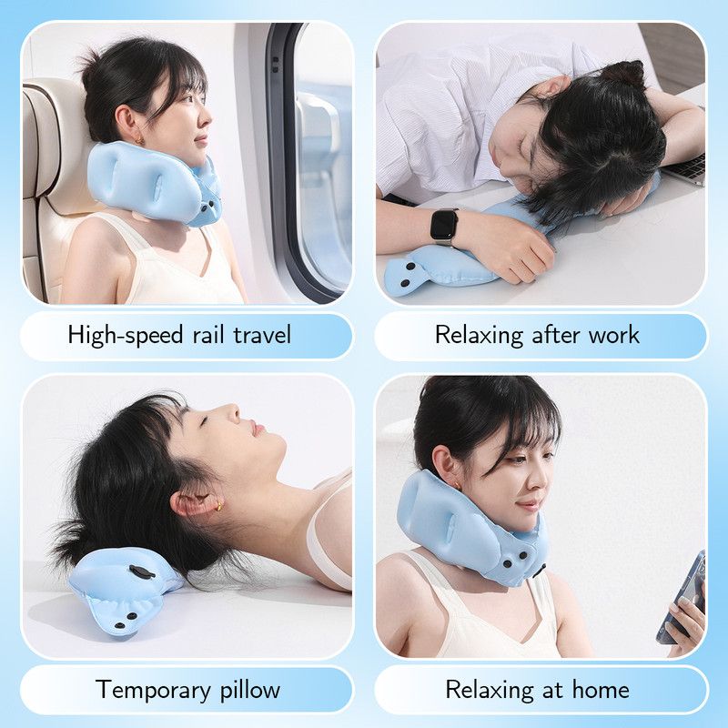 Portable Inflatable Travel Neck Pillow, Nap Pillow, Comfortable Neck Support for Long Trips, Easy to Pack for Business Trips and Travel, Foldable and Slim Travel Pillow - Gray