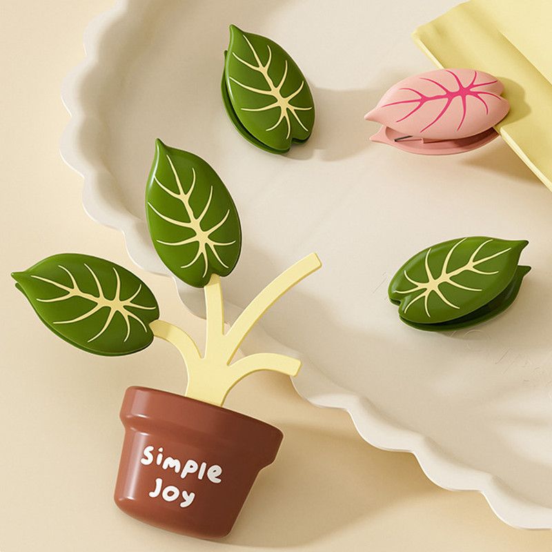 Household Food Bag Freshness Sealing Clips, Creative Plant Pot Magnetic Clips, Multifunctional Fridge Magnet Clips, Cute Leaf-Shaped Food Bag Clips，2-pack - Pink + Green