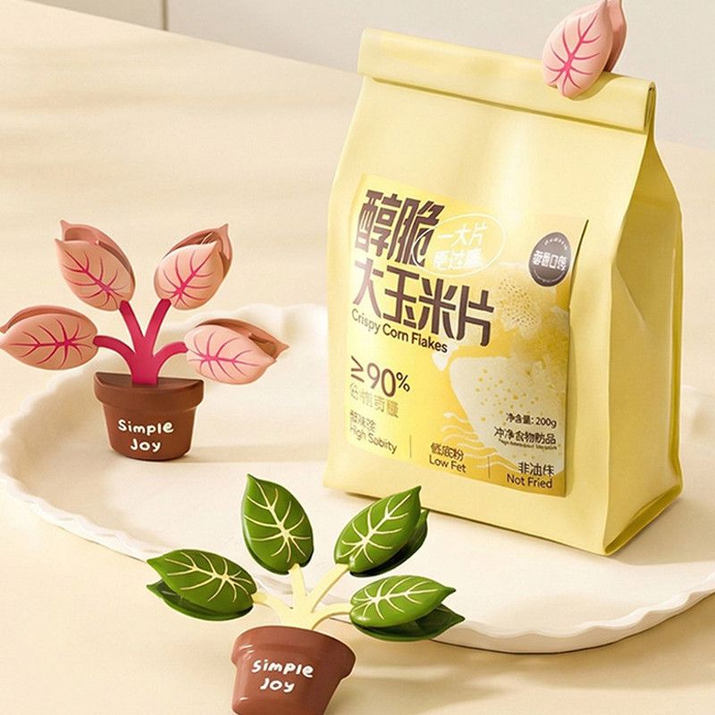 Household Food Bag Freshness Sealing Clips, Creative Plant Pot Magnetic Clips, Multifunctional Fridge Magnet Clips, Cute Leaf-Shaped Food Bag Clips，2-pack - Pink + Green