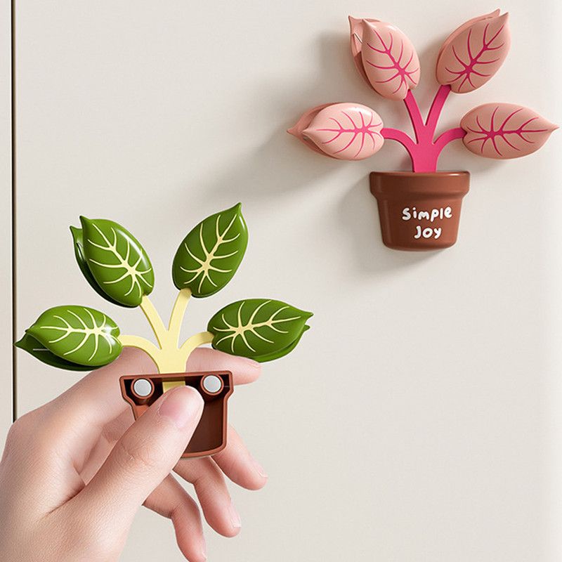 Home Food Bag Freshness Sealer, Creative Plant Pot Magnetic Clips, Multifunctional Fridge Magnet Clips, Cute Leaf-Shaped Food Bag Clips - Pink