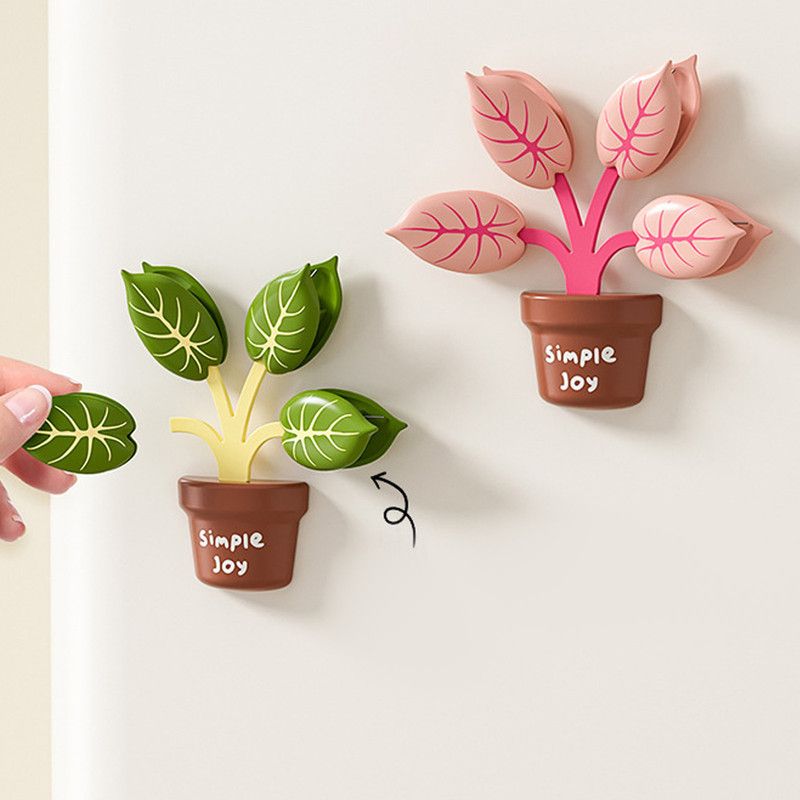 Home Food Bag Freshness Sealer, Creative Plant Pot Magnetic Clips, Multifunctional Fridge Magnet Clips, Cute Leaf-Shaped Food Bag Clips - Pink