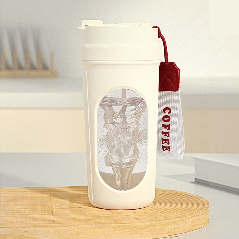 Electric Automatic Mixing Cup, One-Button Shaker Cup, Food-Grade Portable Coffee/Water Cup with Dual Spouts, Type-C Charging, Portable Leak-Proof Electric Mixing Cup with Carrying Strap—White