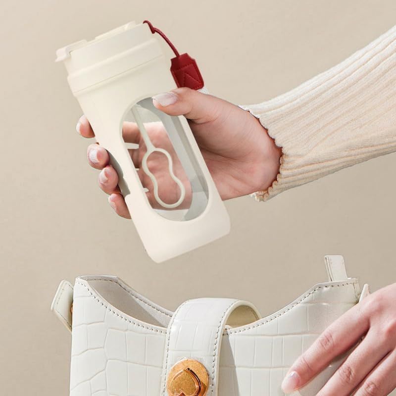 Electric Automatic Mixing Cup, One-Button Shaker Cup, Food-Grade Portable Coffee/Water Cup with Dual Spouts, Type-C Charging, Portable Leak-Proof Electric Mixing Cup with Carrying Strap—White
