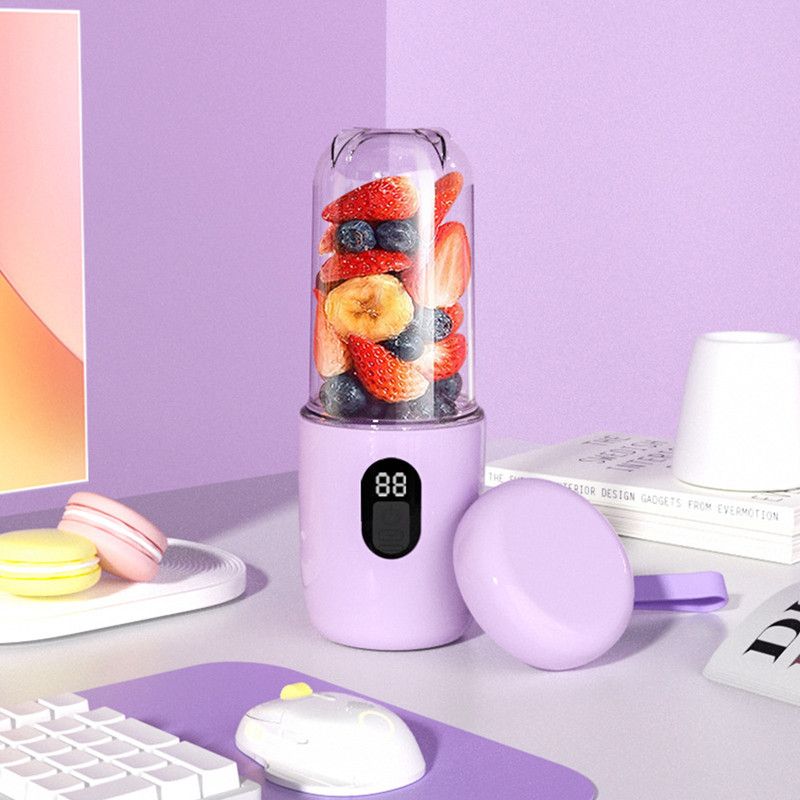 Portable Electric Juicer Cup, with Digital Display, for Home Use, High-Power 16-Blade Head, Large-Capacity Outdoor Portable Wireless Charging Juicer Cup, Food-Grade Material with Child Safety Lock Design - White