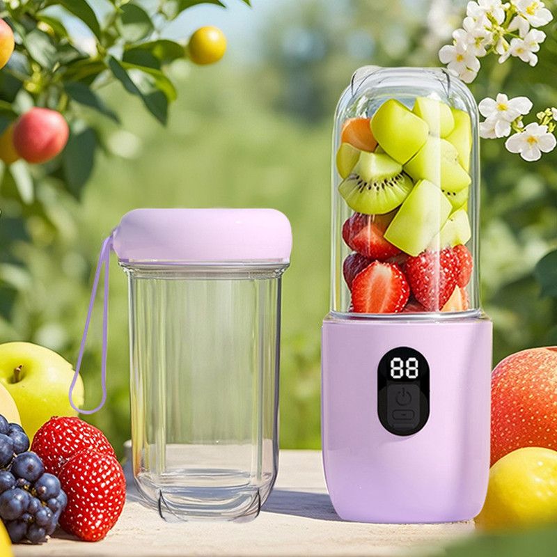 Portable Electric Juicer Cup with Digital Display for Home Use, High-Powered 16-Blade Head, Large-Capacity Outdoor Portable Wireless Charging Juicer Cup, Food-Grade Material with Child Safety Lock—Purple