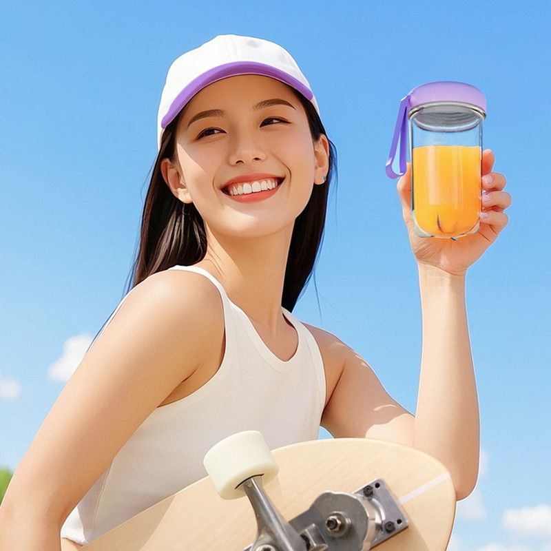 Portable Electric Juicer Cup with Digital Display for Home Use, High-Powered 16-Blade Head, Large-Capacity Outdoor Portable Wireless Charging Juicer Cup, Food-Grade Material with Child Safety Lock—Purple