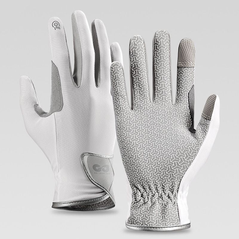 Equestrian Riding Gloves, Full-Palm Silicone Anti-Slip & Durable Touchscreen Model, Ice-Silk Cooling, Breathable, and UV-Protective, Suitable for Outdoor Sports, Driving, and Training—White-M