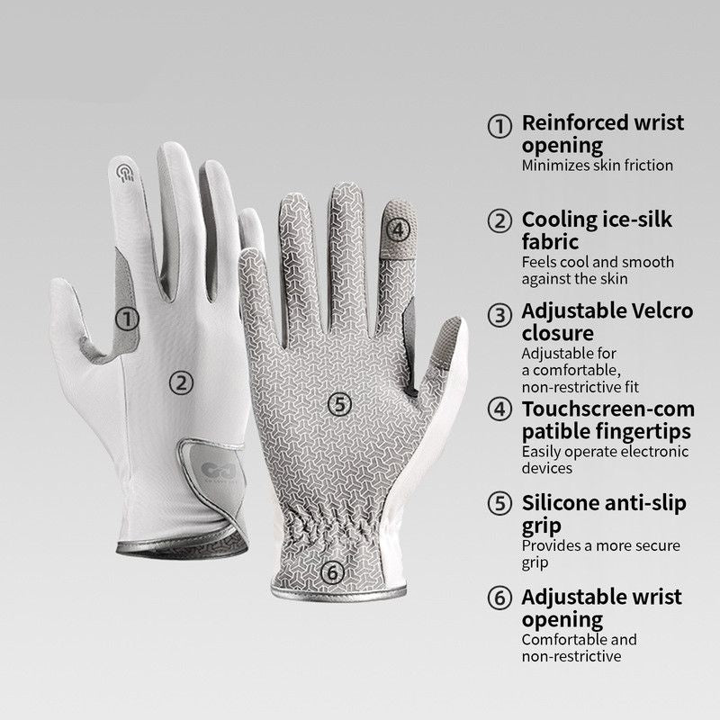 Equestrian Riding Gloves, Full-Palm Silicone Anti-Slip & Durable Touchscreen Model, Ice-Silk Cooling, Breathable, and UV-Protective, Suitable for Outdoor Sports, Driving, and Training—White-M