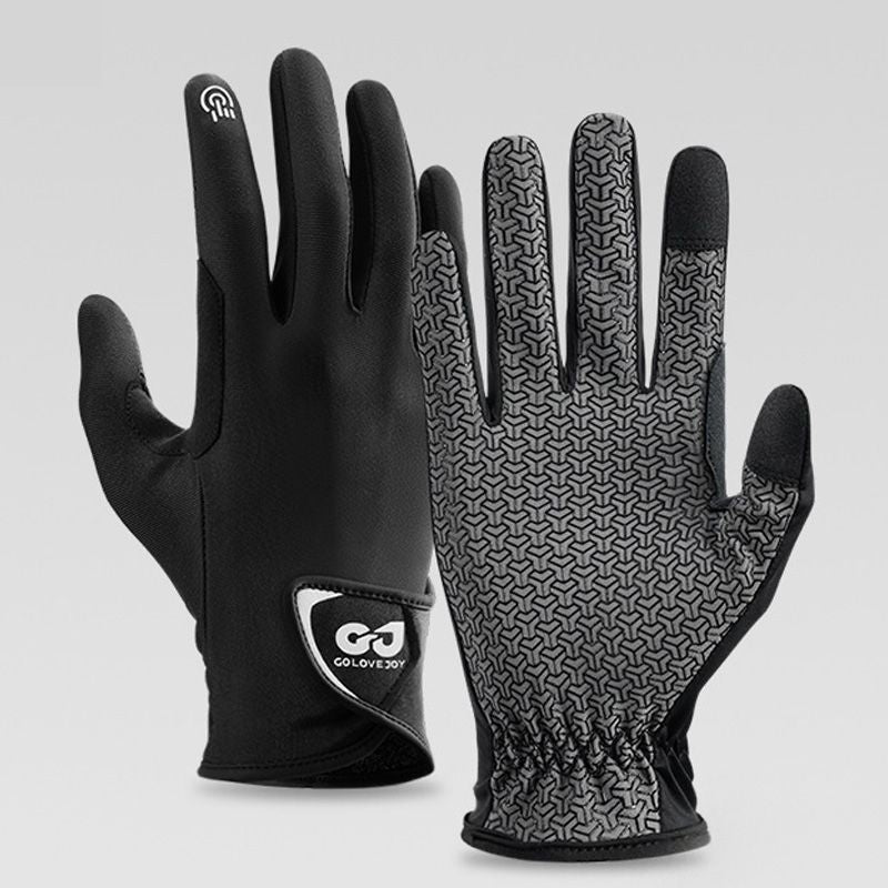 Equestrian Riding Gloves, Full-Palm Silicone Anti-Slip & Durable Touchscreen Model, Ice-Silk Cooling, Breathable, and UV-Protective, Suitable for Outdoor Sports, Driving, and Training—Black-XL