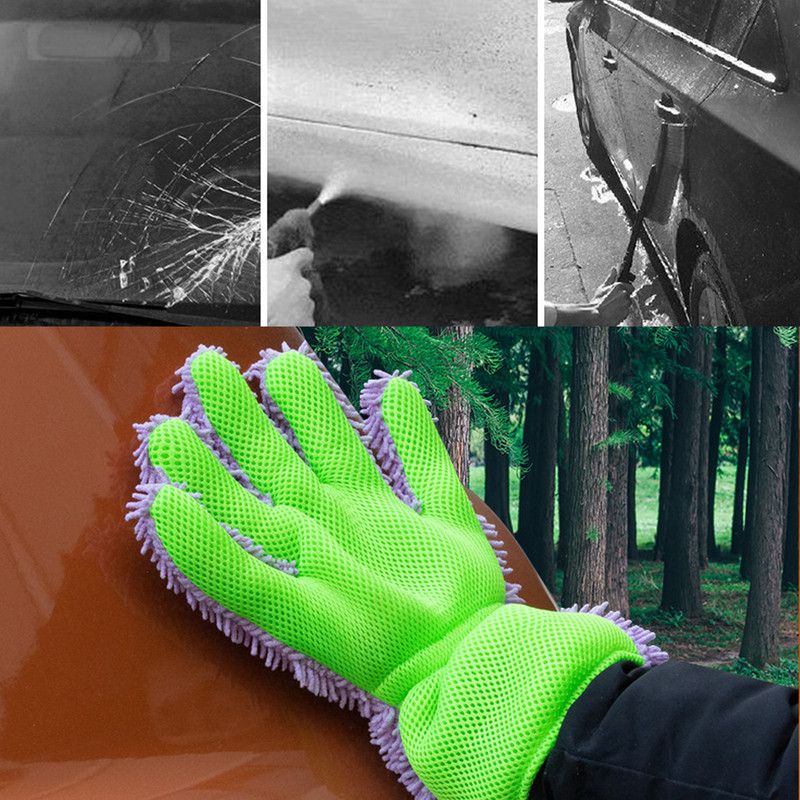 Double-Sided Chenille Car Wash Gloves, Paint-Safe Coral Fleece Car Cleaning Gloves, Five-Finger Design, Absorbs Water and Removes Dirt Easily, Car Cleaning Tools, Home and Car Cleaning Tools - Gray