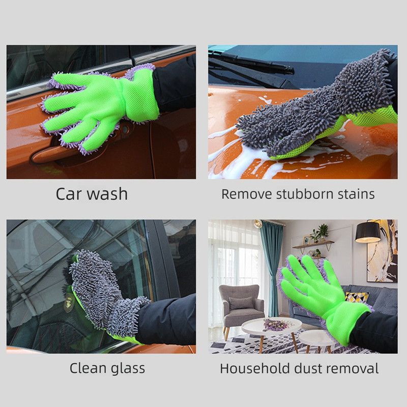 Double-Sided Chenille Car Wash Gloves, Paint-Safe Coral Fleece Car Cleaning Gloves, Five-Finger Design, Absorbs Water and Removes Dirt Easily, Car Cleaning Tools, Home and Car Cleaning Tools - Purple