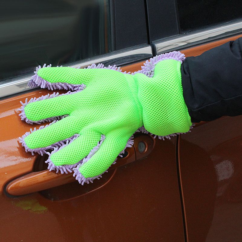 Double-Sided Chenille Car Wash Gloves, Paint-Safe Coral Fleece Car Cleaning Gloves, Five-Finger Design, Absorbs Water and Removes Dirt Easily, Car Cleaning Tools, Home and Car Cleaning Tools - Purple