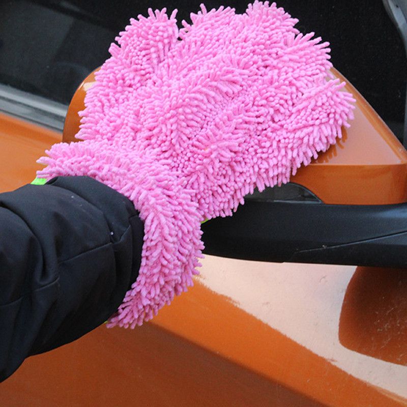Double-Sided Chenille Car Wash Gloves, Paint-Safe Coral Fleece Car Cleaning Gloves, Five-Finger Design, Absorbs Water and Removes Dirt Easily, Car Cleaning Tools, Home and Car Cleaning Tools - Purple