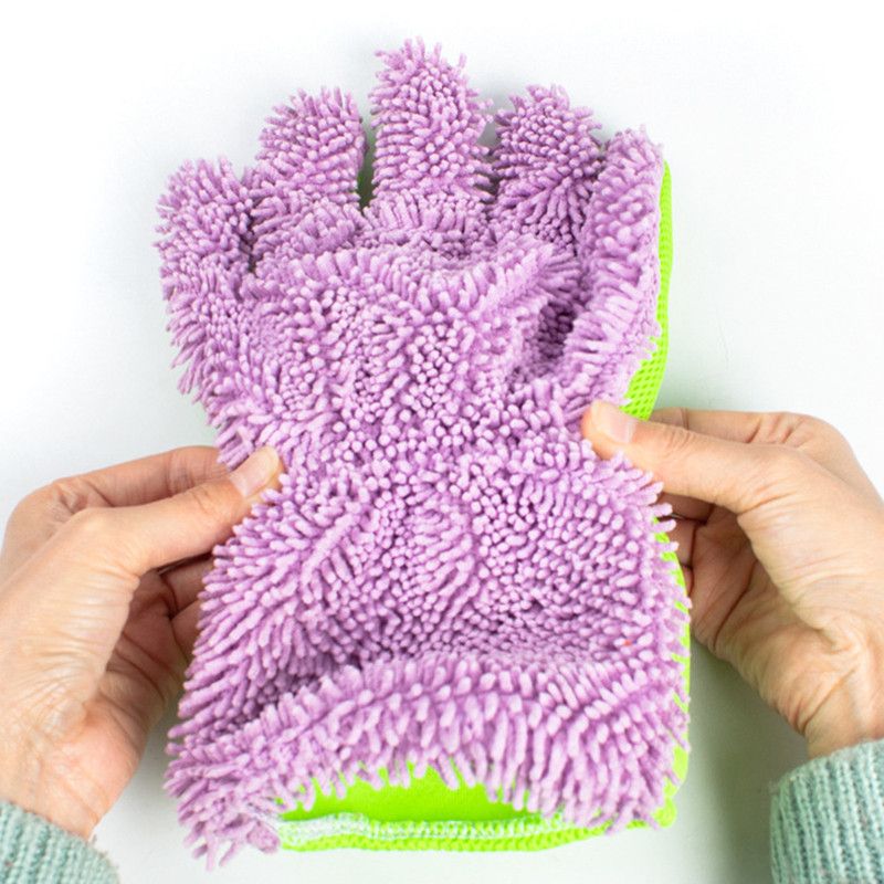 Double-Sided Chenille Car Wash Gloves, Paint-Safe Coral Fleece Car Cleaning Gloves, Five-Finger Design, Absorbs Water and Removes Dirt Easily, Car Cleaning Tools, Home and Car Cleaning Tools - Purple