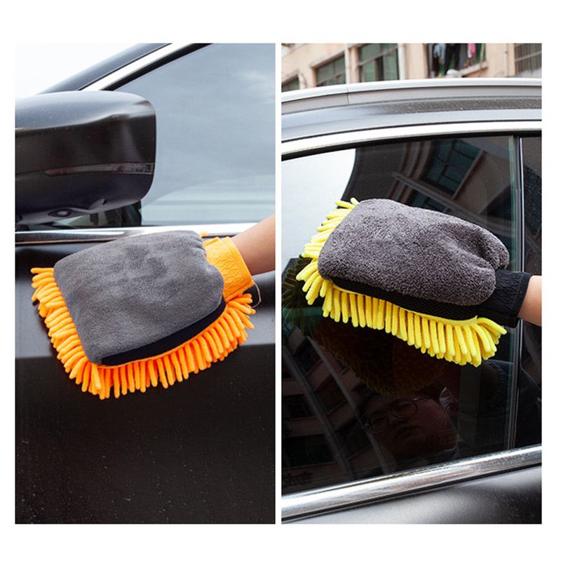 Car-Grade Chenille Car Wash Gloves, Thickened Waterproof Car Wiping Cloth, Easy-Lathering and Stain-Removing, Car Cleaning Gloves, Coral Fleece Car Wiping Gloves, Thickened Absorbent Car Cleaning Tool - Orange