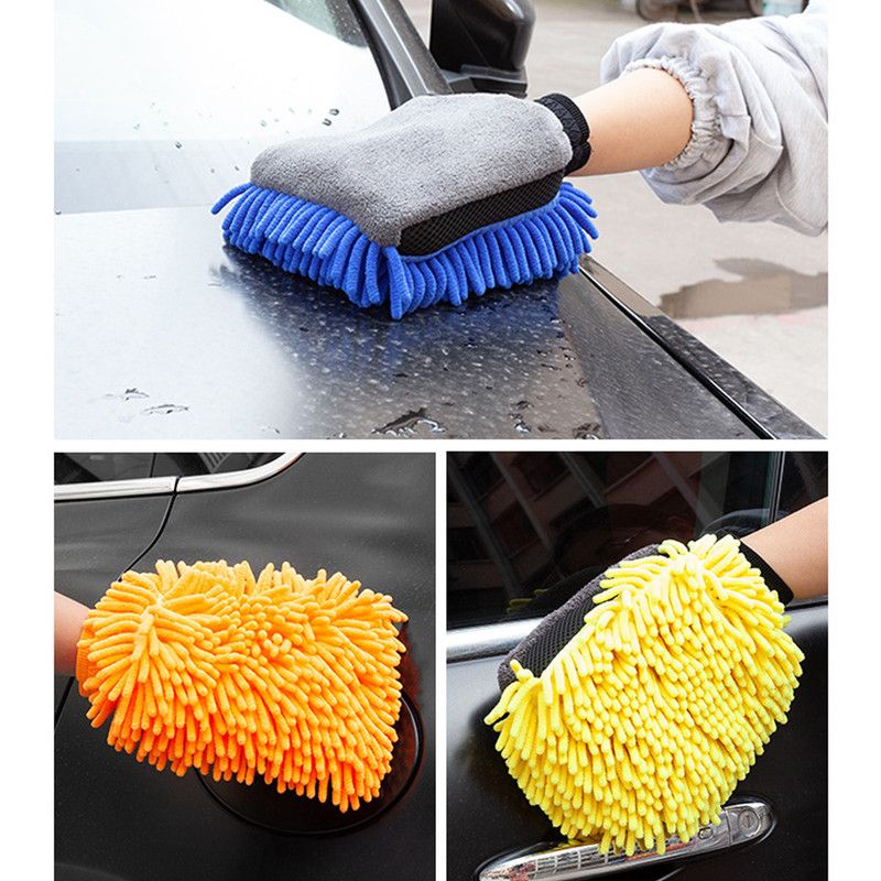 Car-Use Chenille Car Wash Gloves, Thickened Waterproof Car Wiping Cloth, Easy-Lathering and Stain-Removing, In-Car Cleaning Gloves, Coral Fleece Car Wiping Gloves, Thickened Absorbent Car Cleaning Tools - Blue