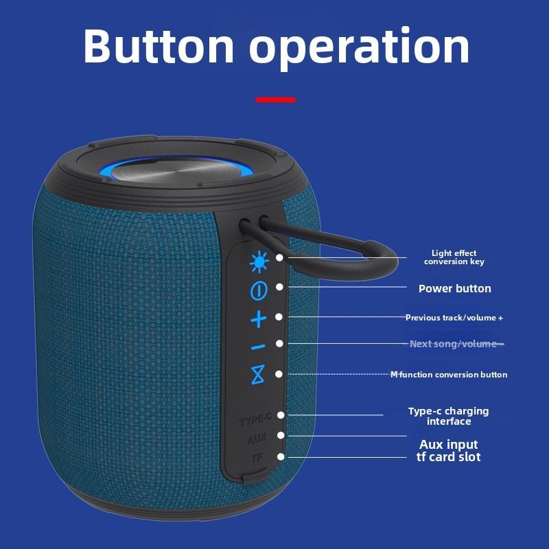 Outdoor Waterproof Portable Bluetooth Speaker, IPX5 Waterproof Subwoofer, 24-Hour Battery Life, RGB Lighting Wireless Speaker, Ideal for Camping and Home Use - White