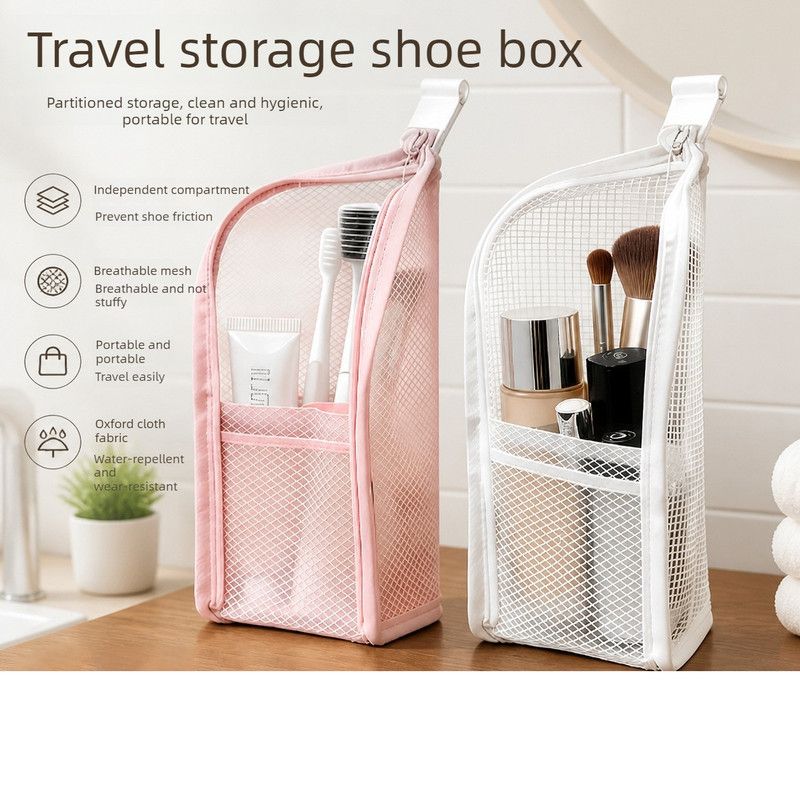 Stand-Up Breathable Mesh Toiletry Organizer, Multifunctional Waterproof Travel Cosmetic Bag, Travel Cosmetic Bag - White