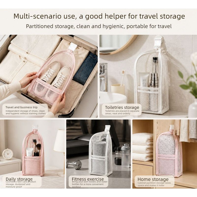 Stand-Up Breathable Mesh Toiletry Organizer, Multifunctional Waterproof Travel Cosmetic Bag, Travel Cosmetic Bag - White