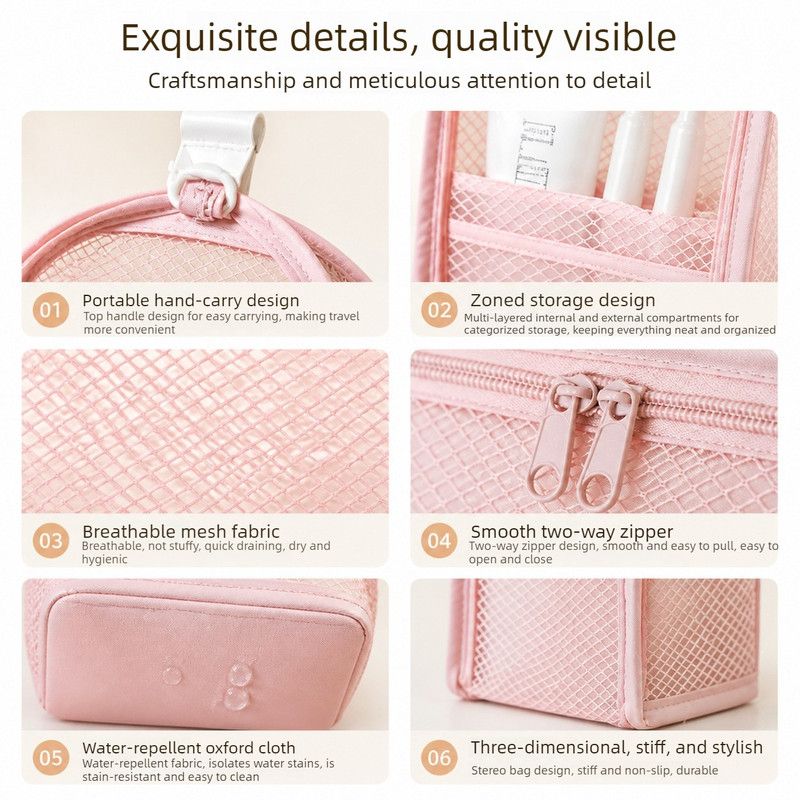 Stand-Up Breathable Mesh Toiletry Organizer, Multifunctional Waterproof Travel Cosmetic Bag, Travel Cosmetic Bag - Gray