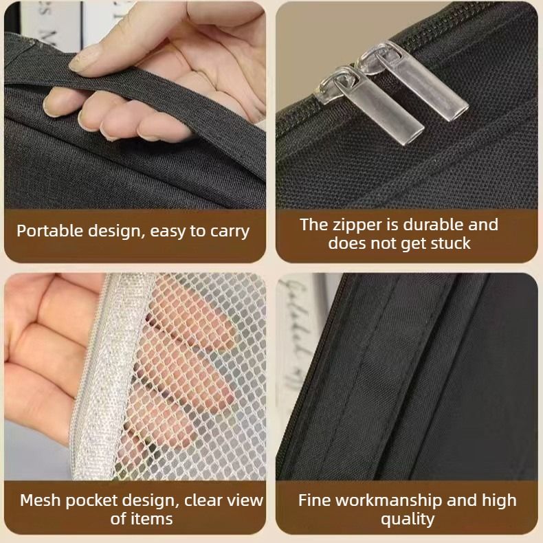 Portable Multi-Functional Toiletry Bag, Stand-Up Large-Capacity Storage Bag for Makeup Brushes, Cosmetics, and Toiletries, Jinbu Multi-Compartment Storage Bag - Black