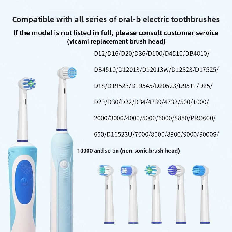 Compatible with replacement brush heads for multiple models of rotary electric toothbrushes. Choose from 5 styles with different functions. High-density, rounded soft-bristle universal brush head set—5-piece set