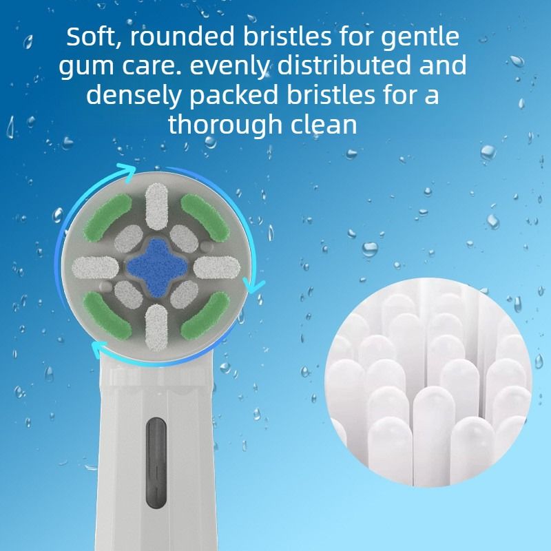 Replacement brush heads for rotary electric toothbrushes. Compatible with Oral-B's IO series (not genuine). High-density, rounded soft bristles. Pack of 4 (2 black, 2 white)