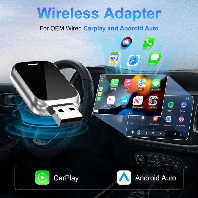 In-car wireless CarPlay adapter, plug-and-play