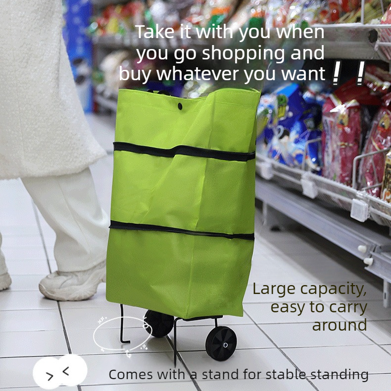 Foldable Shopping Trolley with Wheels, Portable Large-Capacity Oxford Cloth Shopping Cart, Home Delivery Cart - Orange