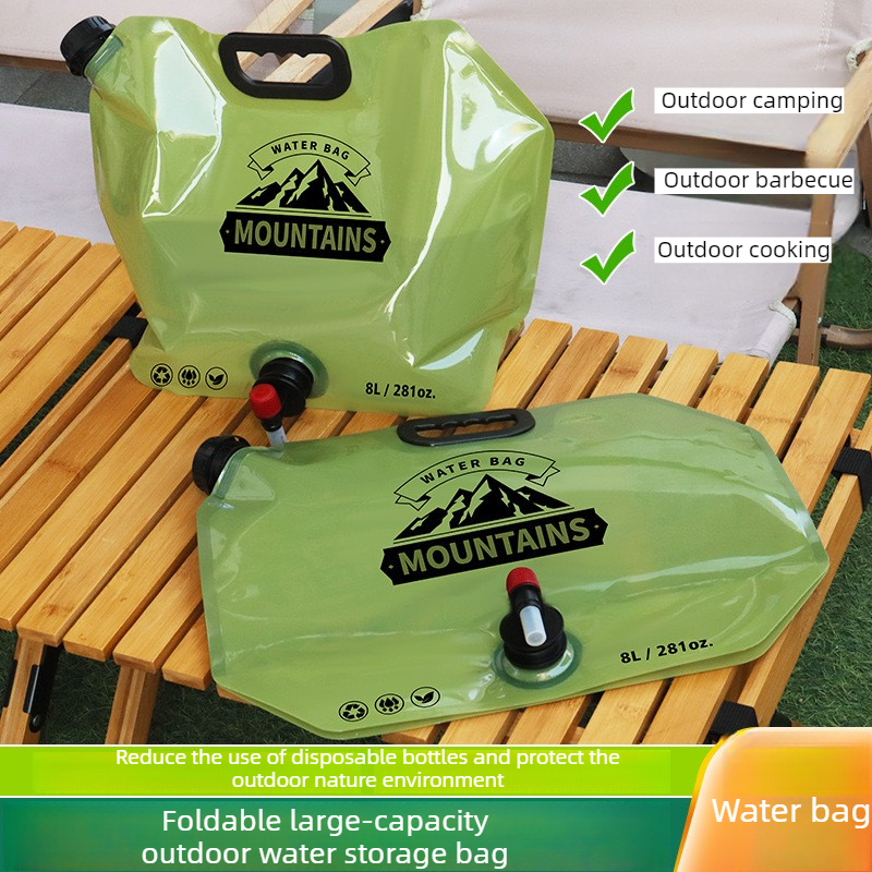 8L Large-Capacity Foldable Outdoor Water Bag,Built-in Faucet, Portable Camping and Travel Water Bag - Green
