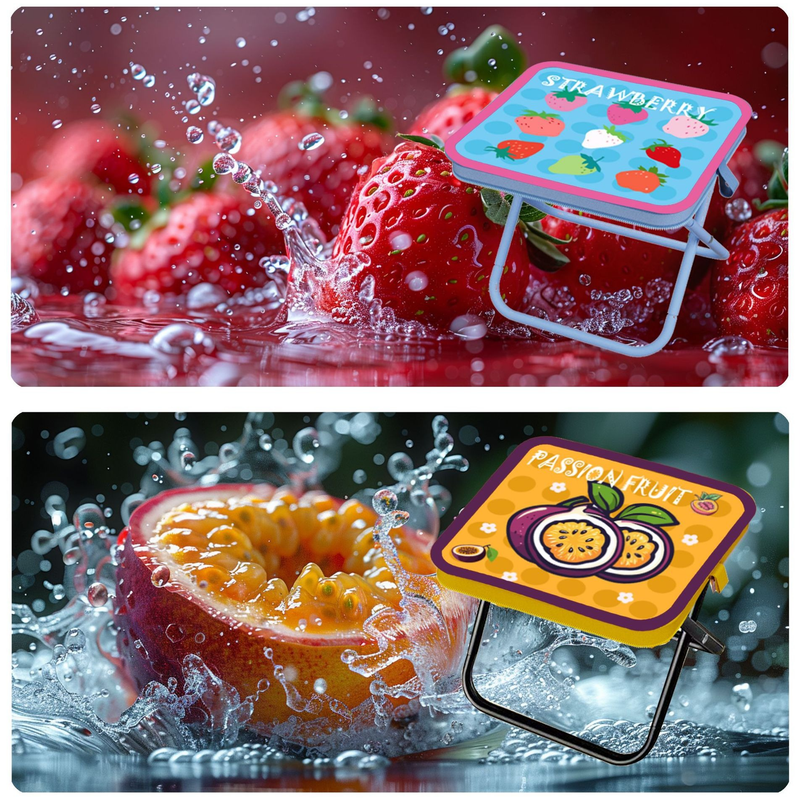 Portable folding camping chair,  versatile folding chair for outdoor fishing, waiting in line, and picnics - Colorful Strawberry Pattern