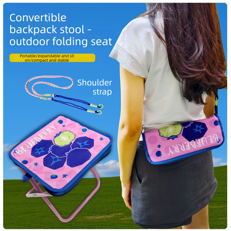 Portable folding camping chair,  versatile folding chair for outdoor fishing, waiting in line, and picnics - Blue Lemon Patter