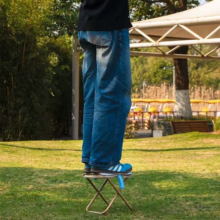 Portable folding camping chair,  versatile folding chair for outdoor fishing, waiting in line, and picnics - Blue Lemon Patter