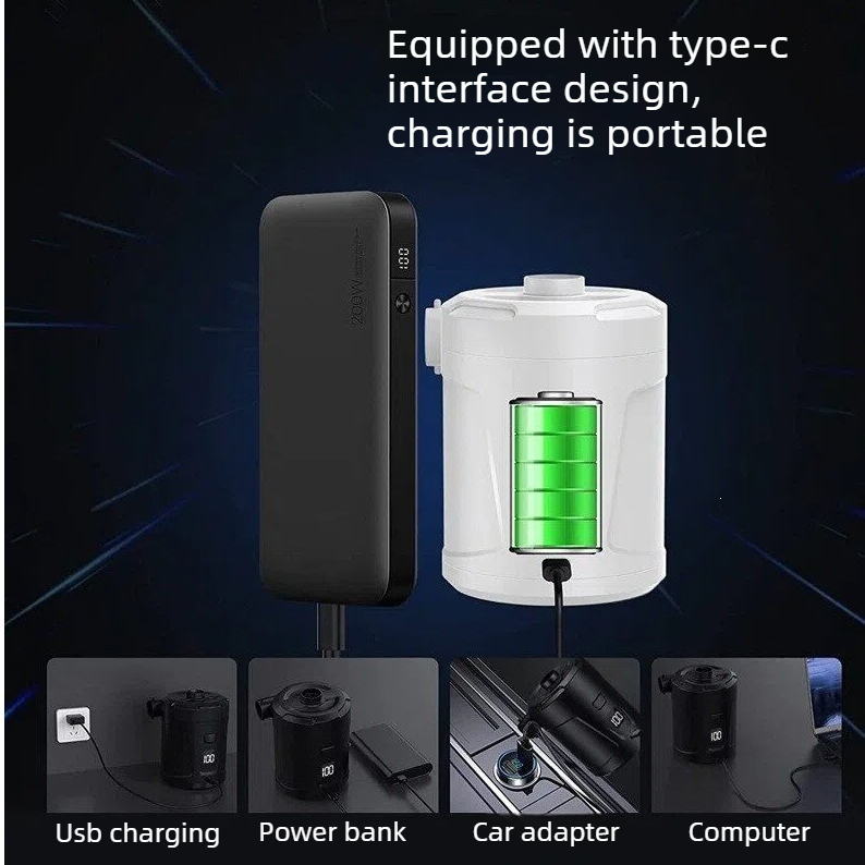 Outdoor Camping Digital Electric Air Pump, 5200mAh Built-in Battery, for Air Mattresses and Swim Rings - Black